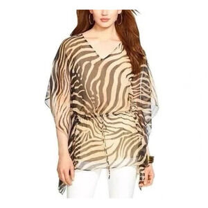 RALPH LAUREN Swim Coverup Plus Size 2X Lightweight Zebra Print Brown MSRP $120
